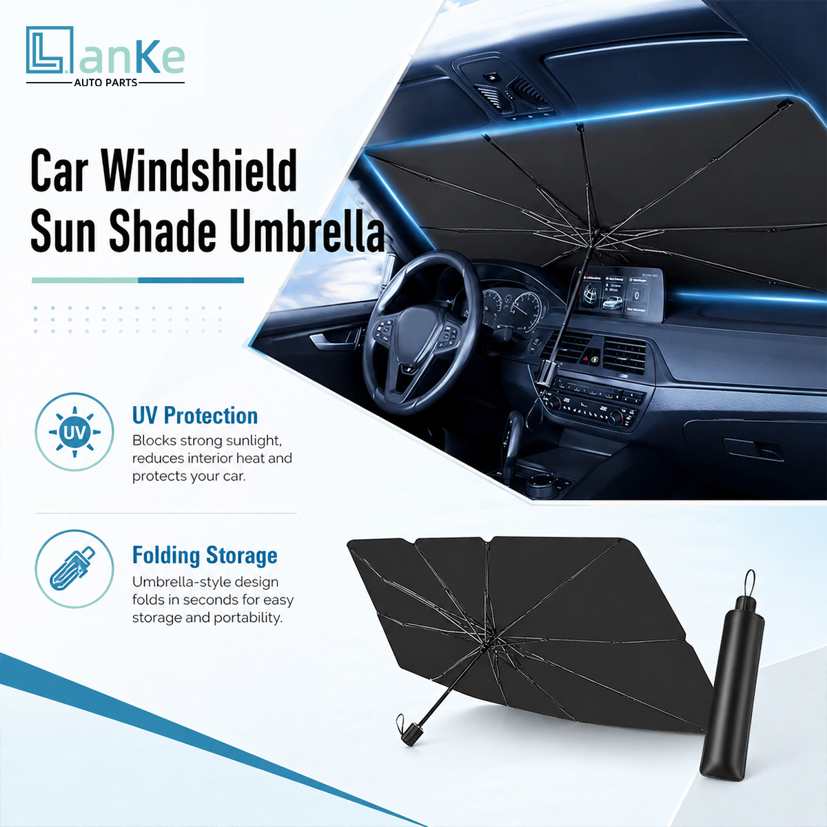 Car Sunshade Windshield Umbrella Foldable - Pare-soleil pliable pour pare-brise de voiture