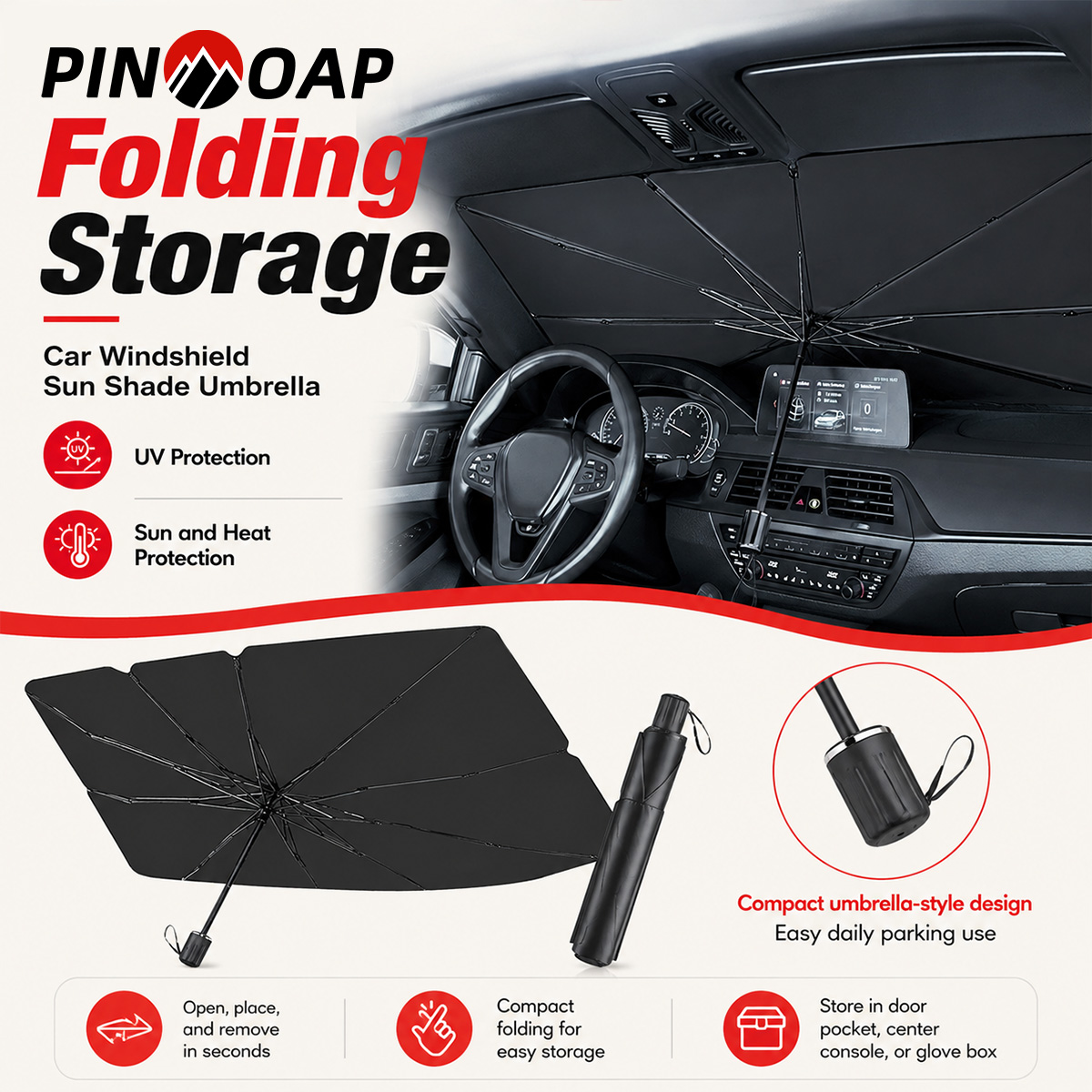 PINMOAP Pare-soleil de pare-br - Car Sunshade Windshield Umbrella Foldable avis et prix